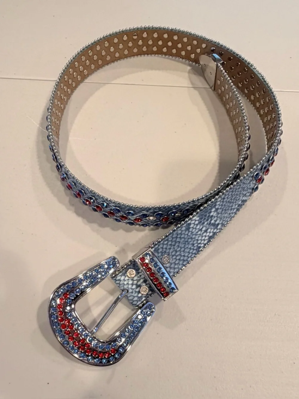ZHCWT | women’s Red & Blue rhinestone western belt.
